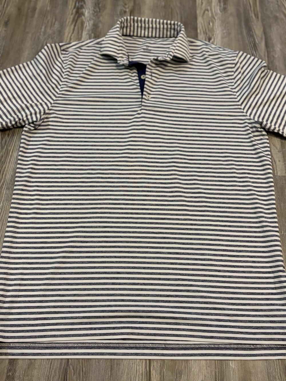 Johnny-O Polo Shirt Men’s Medium Striped Performance Golf Stretch Blue White